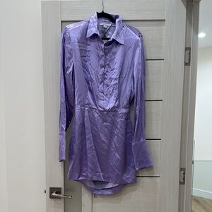 Lavender Satin Long Sleeve Blouse
